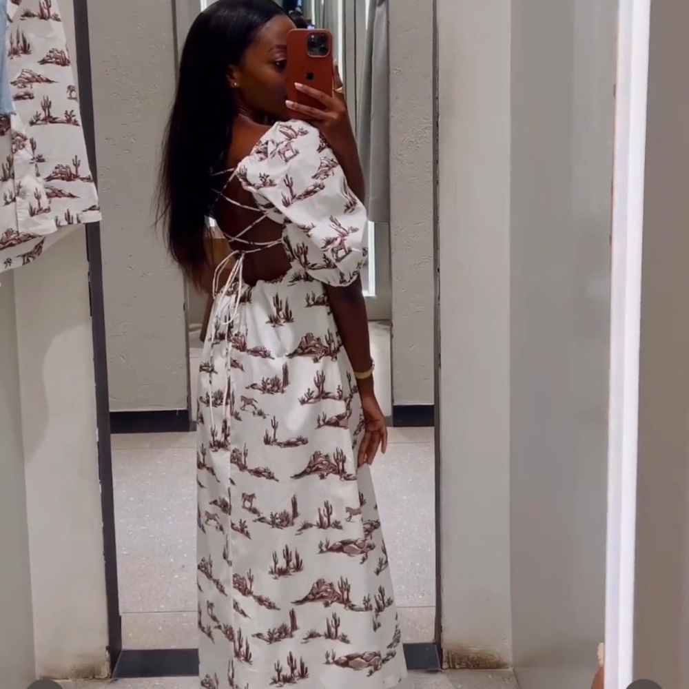 MANGO cactus print puff sleeve long dress blogger fave zara competitor - Picture 4 of 10